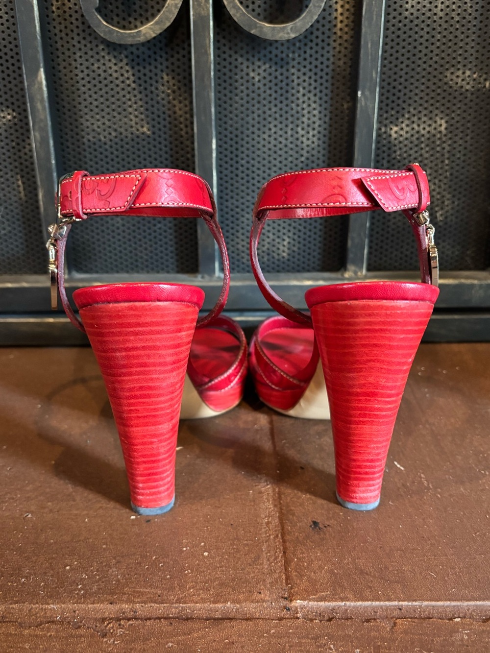 Red Gucci High Heel Ankle-Strap Sandals - Picture 3 of 6